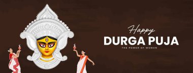 Tanrıça Maa Durga Face in Happy Durga Puja, Dussehra, and Navratri Celebrelebration Concept for Web Banner, Poster, Social Media Post, and Flyer Advertising