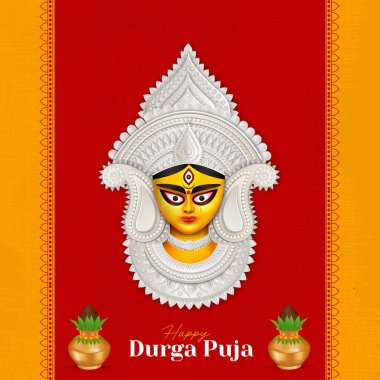 Tanrıça Maa Durga Face in Happy Durga Puja, Dussehra, and Navratri Celebrelebration Concept for Web Banner, Poster, Social Media Post, and Flyer Advertising