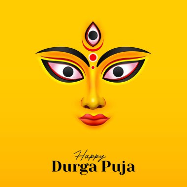 Durga Face in Happy Durga Puja, Dussehra, and Navratri Celebration Concept for Web Banner, Poster, Social Media Post, and Flyer Advertising