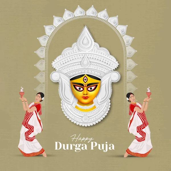 Diseño Creativo Bandera Durga Puja Feliz Con Festival Indio Ilustración — Vector de stock