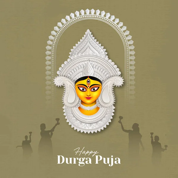 Diseño Creativo Bandera Durga Puja Feliz Con Festival Indio Ilustración — Vector de stock