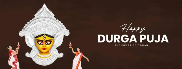 Cara Diosa Maa Durga Happy Durga Puja Dussehra Navratri Concepto — Vector de stock
