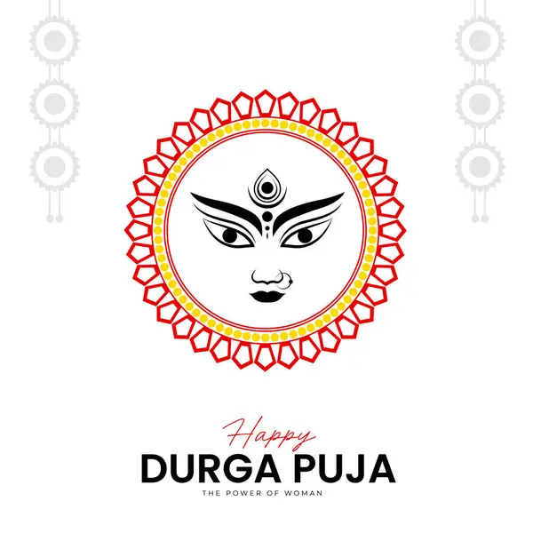 Puja Durga Feliz Ilustraciones Cara Durga Navratri Feliz Dussehra — Vector de stock