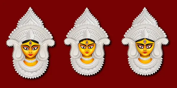 Durga Illustration Visage Pour Joyeuse Célébration Durga Puja — Image vectorielle