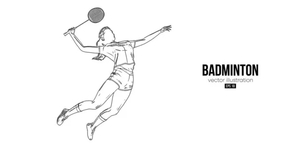 Abstrakte Silhouette Eines Badmintonspielers Auf Weißem Hintergrund Die Badmintonspielerin Trifft — Stockvektor