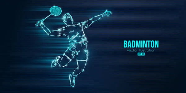 Abstrakte Silhouette Eines Badmintonspielers Auf Blauem Hintergrund Der Badmintonspieler Trifft — Stockvektor
