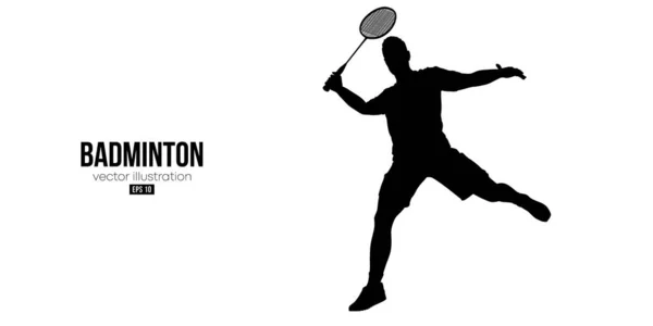 Abstract Silhouette Badminton Player White Background Badminton Player Man Hits — Stock Vector