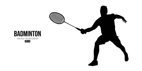 Abstract Silhouette Badminton Player White Background Badminton Player Man Hits — Stock Vector