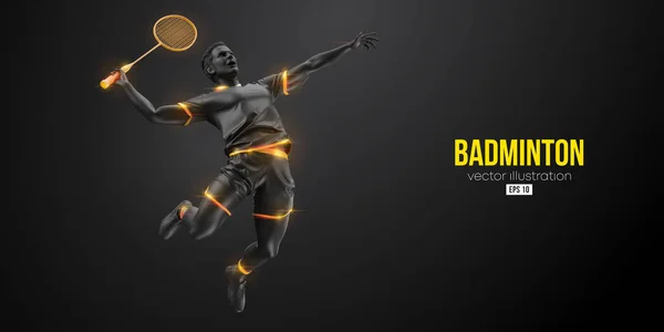 Silhouette Abstraite Joueur Badminton Sur Fond Noir Joueur Badminton Frappe — Image vectorielle