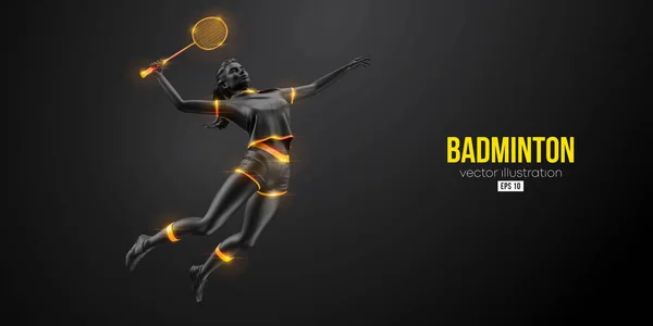 Silhouette Abstraite Joueur Badminton Sur Fond Noir Joueuse Badminton Frappe — Image vectorielle