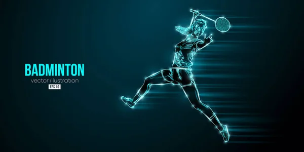 Abstrakt Siluett Badminton Spelare Svart Bakgrund Badmintonspelaren Träffar Skytteln Vektorillustration — Stock vektor