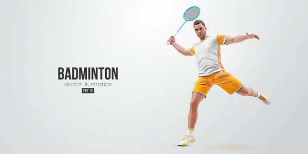 Realistische Silhouette Eines Badmintonspielers Auf Weißem Hintergrund Der Badmintonspieler Trifft — Stockvektor