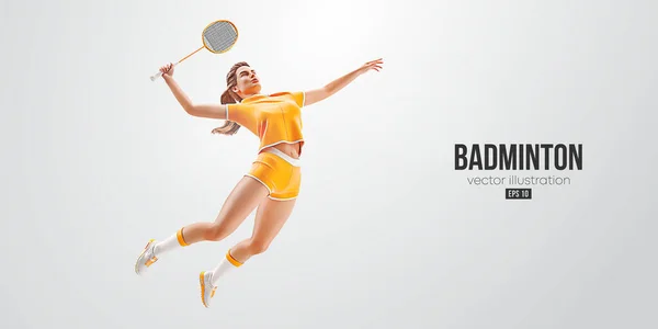 Realistyczna Sylwetka Badmintona Białym Tle Kobieta Badmintona Uderza Wahadłowiec Ilustracja — Wektor stockowy