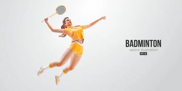 Silueta Realista Jugador Bádminton Sobre Fondo Blanco Jugadora Bádminton Golpea — Vector de stock