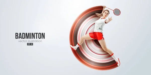 Silhouette Réaliste Joueur Badminton Sur Fond Blanc Joueuse Badminton Frappe — Image vectorielle