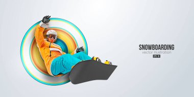 Beyaz arka planda bir snowboard 'un gerçekçi silüeti. Snowboardcu bir numara yapıyor. Oyma. Vektör
