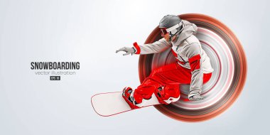 Beyaz arka planda bir snowboard 'un gerçekçi silüeti. Snowboardcu bir numara yapıyor. Oyma. Vektör