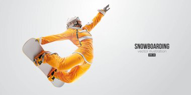 Beyaz arka planda bir snowboard 'un gerçekçi silüeti. Snowboardcu bir numara yapıyor. Oyma. Vektör