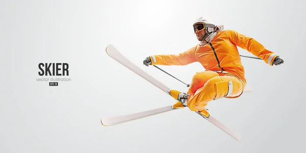 Silhouette Réaliste Ski Sur Fond Blanc Skieur Fait Tour Illustration — Image vectorielle
