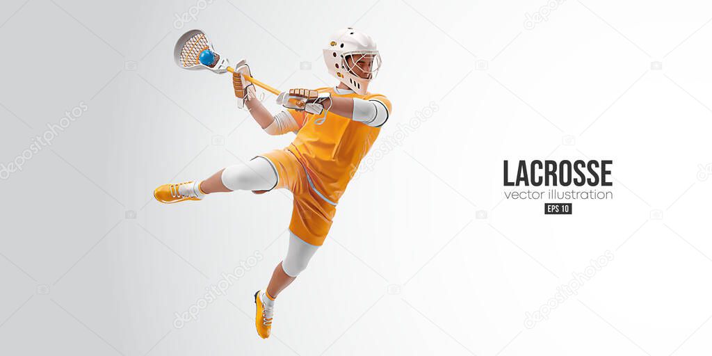 Realistic silhouette of a lacrosse player on white background. Lacrosse player man are throws the ball. Vector illustration