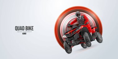 Realistic silhouette of a ATV Quad bike, All-Terrain vehicle, isolated on white background. Rider jumps on quad bike. Vector illustration
