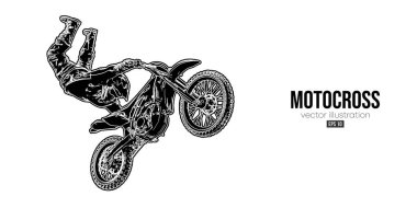 Abstract silhouette of a motocross rider, man is doing a trick, isolated on white background. Enduro motorbike sport transport. Vector illustration