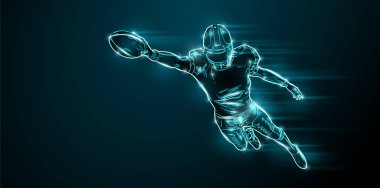 Abstract silhouette of a NFL american football player man in action isolated black background.