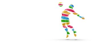 Abstract silhouette of football soccer player man in action isolated white background.