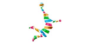 Aksiyon halindeki bir basketbolcunun soyut silüeti izole edilmiş beyaz arka plan.