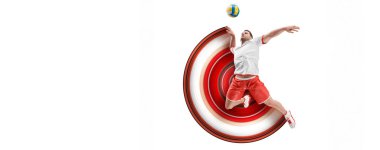 Realistic silhouette of a volleyball player on white background. Volleyball player man hits the ball.