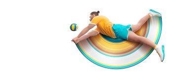 Realistic silhouette of a volleyball player on white background. Volleyball player man hits the ball.