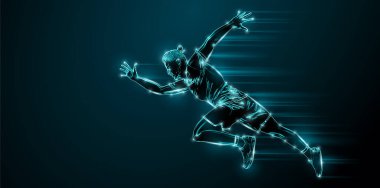 Abstract silhouette of a running athlete on black background. Runner man are running sprint or marathon. illustration