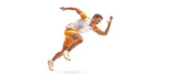 Realistic silhouette of a running athlete on white background. Runner man are running sprint or marathon. illustration