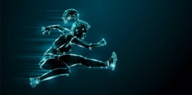 Abstract silhouette of a running athlete on black background. Runner woman are running sprint or marathon. illustration
