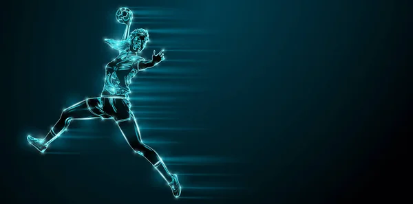 Abstract silhouette of a handball player on black background. Handball player woman are throws the ball. illustration