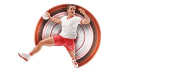 Realistic silhouette of a handball player on white background. Handball player man are throws the ball. illustration