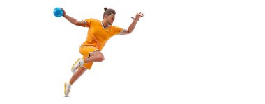 Realistic silhouette of a handball player on white background. Handball player man are throws the ball. illustration
