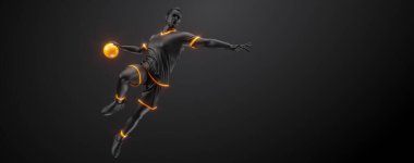 Abstract silhouette of a handball player on black background. Handball player man are throws the ball. illustration