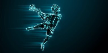 Abstract silhouette of a lacrosse player on black background. Lacrosse player man are throws the ball.