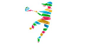 Abstract silhouette of a lacrosse player on white background. Lacrosse player woman are throws the ball.