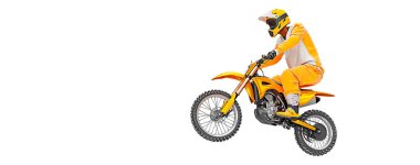 Realistic silhouette of a motocross rider, man is doing a trick, isolated on white background. Enduro motorbike sport transport.