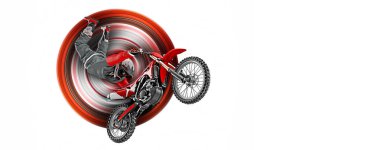 Realistic silhouette of a motocross rider, man is doing a trick, isolated on white background. Enduro motorbike sport transport.