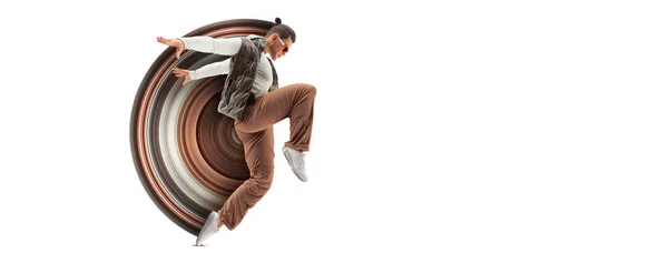 Realistyczna Sylwetka Młodej Tancerki Hip Hopowej Breake Dancing Man Odizolowany — Zdjęcie stockowe
