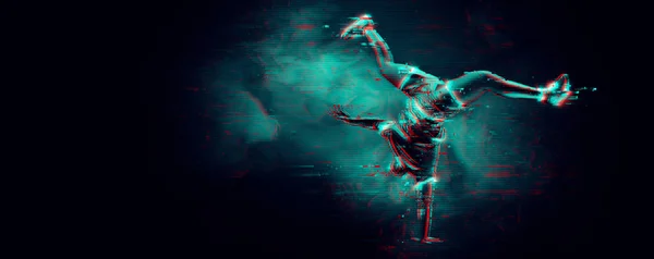 Absztrakt Sziluettje Egy Fiatal Hip Hop Táncosnak Breake Dance Man — Stock Fotó