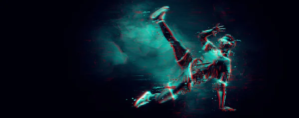 Absztrakt Sziluettje Egy Fiatal Hip Hop Táncosnak Breake Dance Man — Stock Fotó