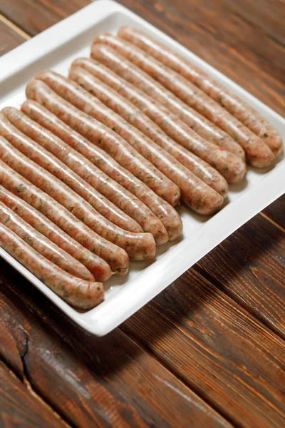 Somebody Made Lot Fresh Sausages Somebody Fry Them Visitors Restaurant — Stock Photo, Image