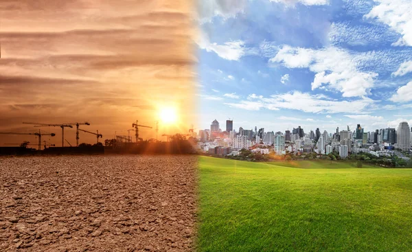Uma Cidade Mostrando Efeito Mudança Climática Fim Civilização — Fotografia de Stock