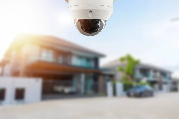 CCTV security camera, TV monitoring at house village building construction, security system concept.