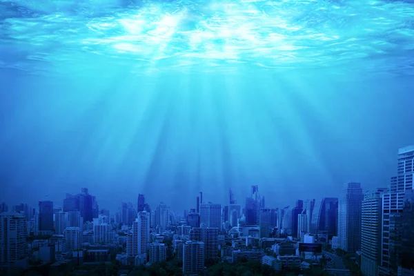 City Underwater Global Warming Effect Mixed Media Royalty Free Stock Photos