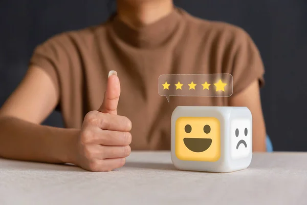 Woman Hand Thumbs Happy Smiley Face Icon Five Star Give Stock Photo